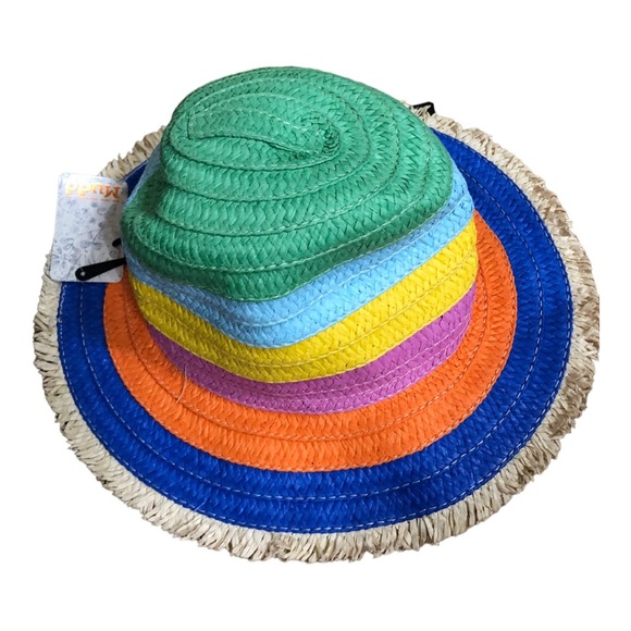 Mudd striped rainbow multicolored‎ straw raffia fedora hat new main image 12